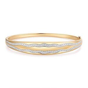 106 Dual Diamond Wave Design 14K (18k request) Yellow Gold Bangle Bracelet